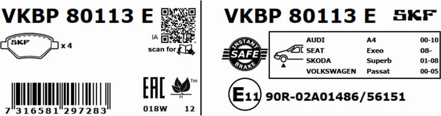 SKF VKBP 80113 E - Bremžu uzliku kompl., Disku bremzes ps1.lv