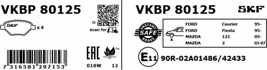 SKF VKBP 80125 - Bremžu uzliku kompl., Disku bremzes ps1.lv