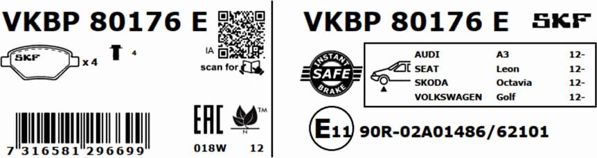 SKF VKBP 80176 E - Bremžu uzliku kompl., Disku bremzes ps1.lv