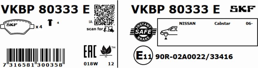 SKF VKBP 80333 E - Bremžu uzliku kompl., Disku bremzes ps1.lv