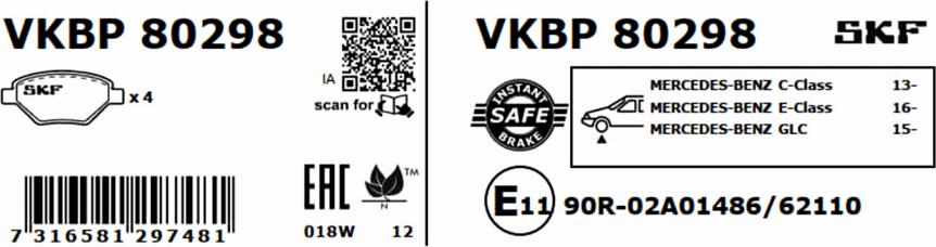 SKF VKBP 80298 - Bremžu uzliku kompl., Disku bremzes ps1.lv