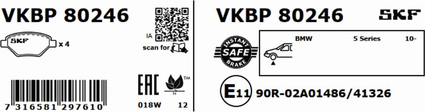 SKF VKBP 80246 - Bremžu uzliku kompl., Disku bremzes ps1.lv