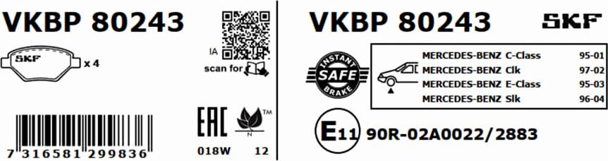 SKF VKBP 80243 - Bremžu uzliku kompl., Disku bremzes ps1.lv