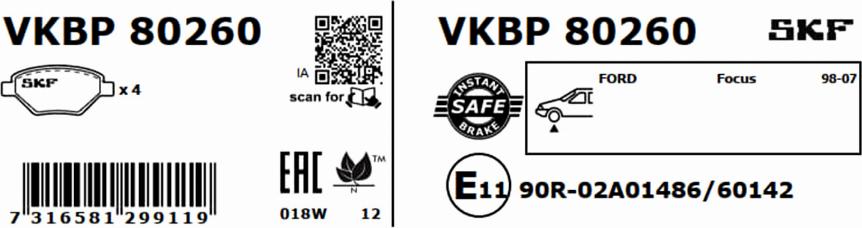 SKF VKBP 80260 - Bremžu uzliku kompl., Disku bremzes ps1.lv