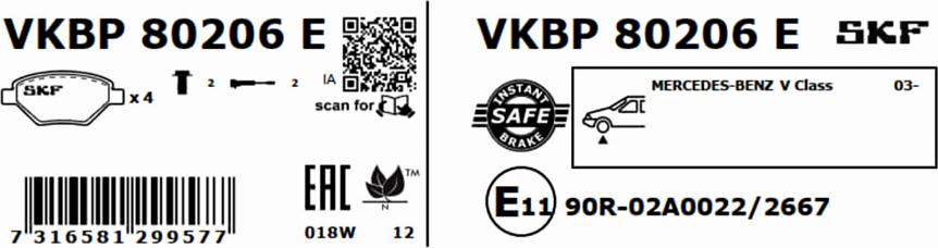 SKF VKBP 80206 E - Bremžu uzliku kompl., Disku bremzes ps1.lv