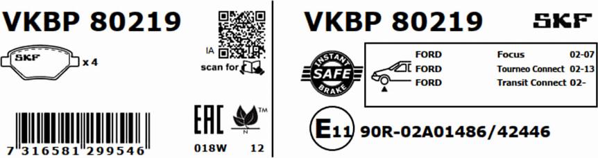 SKF VKBP 80219 - Bremžu uzliku kompl., Disku bremzes ps1.lv