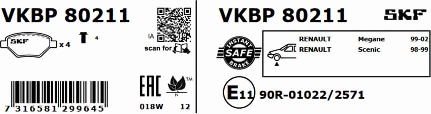 SKF VKBP 80211 - Bremžu uzliku kompl., Disku bremzes ps1.lv