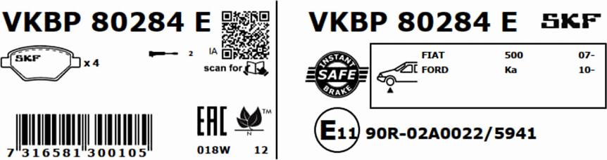 SKF VKBP 80284 E - Bremžu uzliku kompl., Disku bremzes ps1.lv