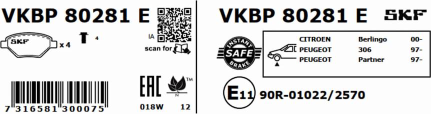 SKF VKBP 80281 E - Bremžu uzliku kompl., Disku bremzes ps1.lv