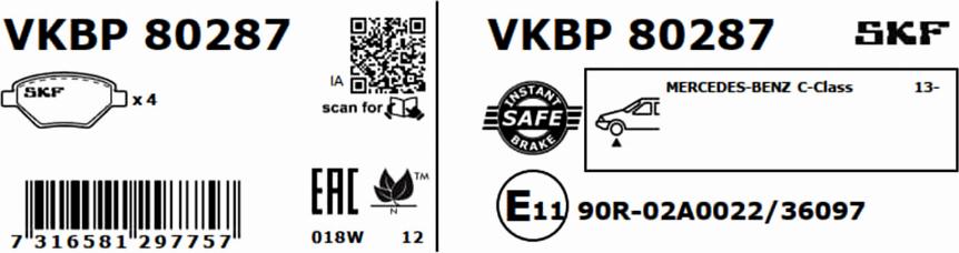 SKF VKBP 80287 - Bremžu uzliku kompl., Disku bremzes ps1.lv