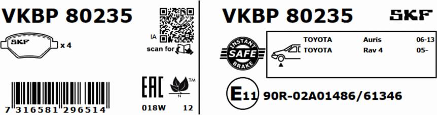 SKF VKBP 80235 - Bremžu uzliku kompl., Disku bremzes ps1.lv