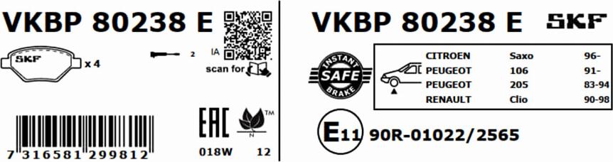 SKF VKBP 80238 E - Bremžu uzliku kompl., Disku bremzes ps1.lv