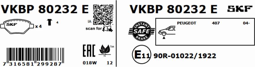 SKF VKBP 80232 E - Bremžu uzliku kompl., Disku bremzes ps1.lv