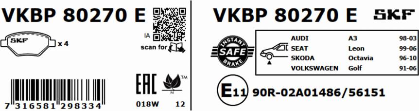 SKF VKBP 80270 E - Bremžu uzliku kompl., Disku bremzes ps1.lv