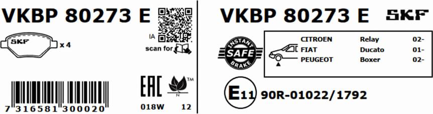 SKF VKBP 80273 E - Bremžu uzliku kompl., Disku bremzes ps1.lv