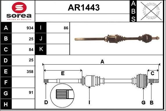 SNRA AR1443 - Piedziņas vārpsta ps1.lv