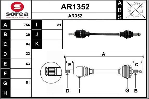 SNRA AR1352 - Piedziņas vārpsta ps1.lv