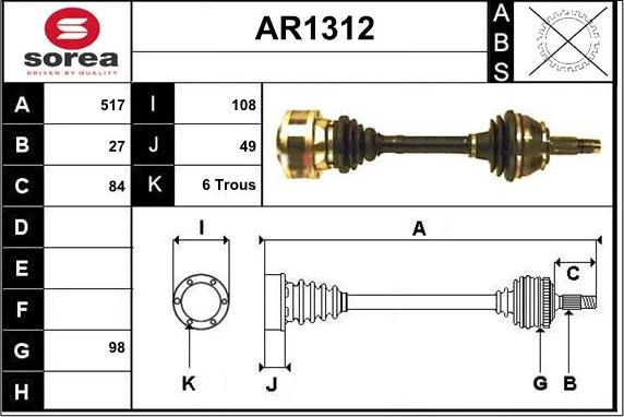 SNRA AR1312 - Piedziņas vārpsta ps1.lv