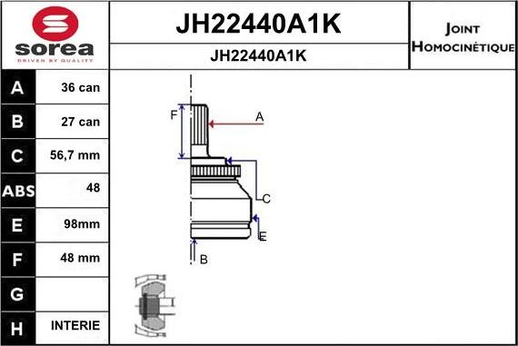 SNRA JH22440A1K - Šarnīru komplekts, Piedziņas vārpsta ps1.lv