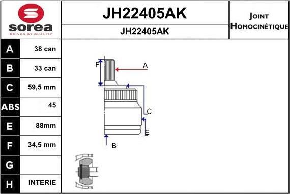 SNRA JH22405AK - Šarnīru komplekts, Piedziņas vārpsta ps1.lv