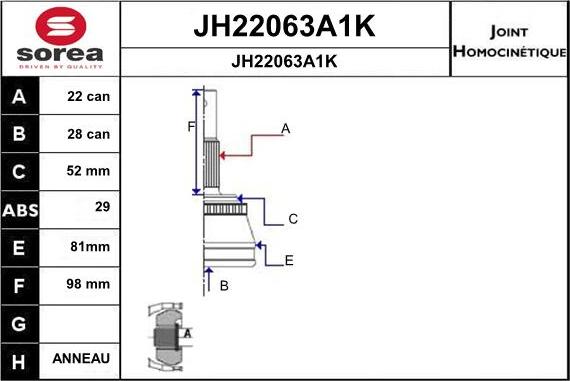 SNRA JH22063A1K - Šarnīru komplekts, Piedziņas vārpsta ps1.lv