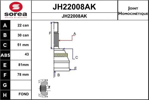 SNRA JH22008AK - Šarnīru komplekts, Piedziņas vārpsta ps1.lv