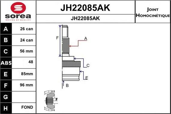 SNRA JH22085AK - Šarnīru komplekts, Piedziņas vārpsta ps1.lv