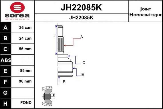 SNRA JH22085K - Šarnīru komplekts, Piedziņas vārpsta ps1.lv