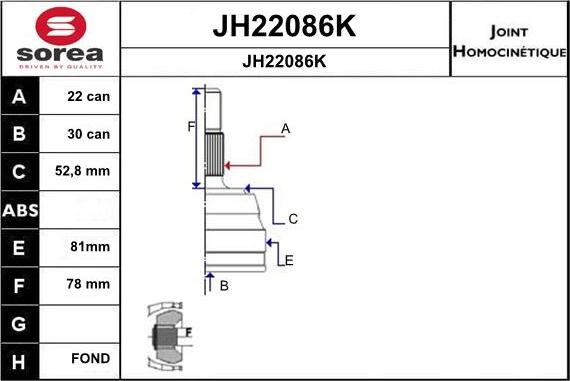 SNRA JH22086K - Šarnīru komplekts, Piedziņas vārpsta ps1.lv