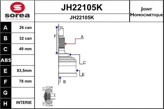 SNRA JH22105K - Šarnīru komplekts, Piedziņas vārpsta ps1.lv