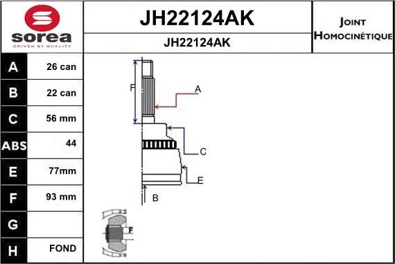 SNRA JH22124AK - Šarnīru komplekts, Piedziņas vārpsta ps1.lv