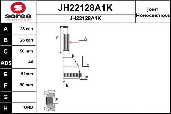 SNRA JH22128A1K - Šarnīru komplekts, Piedziņas vārpsta ps1.lv