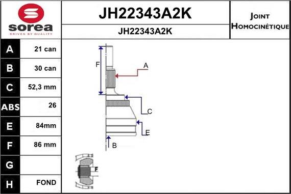 SNRA JH22343A2K - Šarnīru komplekts, Piedziņas vārpsta ps1.lv