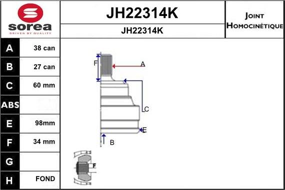 SNRA JH22314K - Šarnīru komplekts, Piedziņas vārpsta ps1.lv