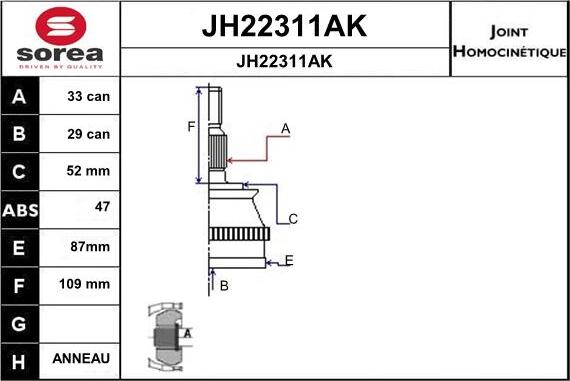 SNRA JH22311AK - Šarnīru komplekts, Piedziņas vārpsta ps1.lv