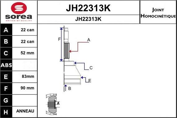 SNRA JH22313K - Šarnīru komplekts, Piedziņas vārpsta ps1.lv