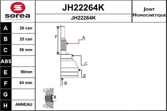 SNRA JH22264K - Šarnīru komplekts, Piedziņas vārpsta ps1.lv