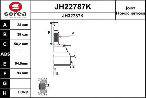 SNRA JH22787K - Šarnīru komplekts, Piedziņas vārpsta ps1.lv