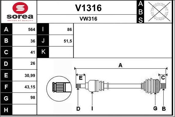 SNRA V1316 - Piedziņas vārpsta ps1.lv