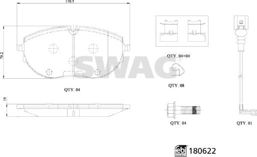 Swag 33 10 7793 - Bremžu uzliku kompl., Disku bremzes ps1.lv