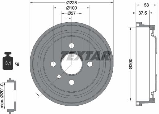 Textar 94048500 - Bremžu trumulis ps1.lv