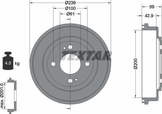 Textar 94015300 - Bremžu trumulis ps1.lv