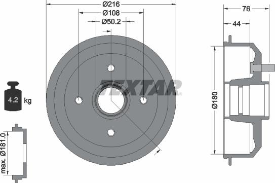 Textar 94012900 - Bremžu trumulis ps1.lv