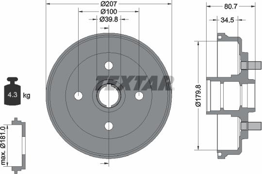 Textar 94017800 - Bremžu trumulis ps1.lv