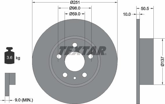 Textar 92046903 - Bremžu diski ps1.lv