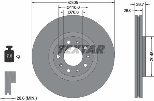 Textar 92220800 - Bremžu diski ps1.lv