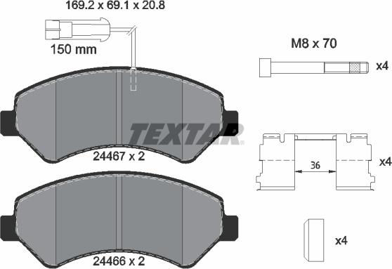 Textar 2446705 - Bremžu uzliku kompl., Disku bremzes ps1.lv