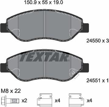 Textar 2455001 - Bremžu uzliku kompl., Disku bremzes ps1.lv