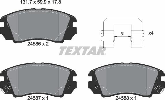 Textar 2458601 - Bremžu uzliku kompl., Disku bremzes ps1.lv