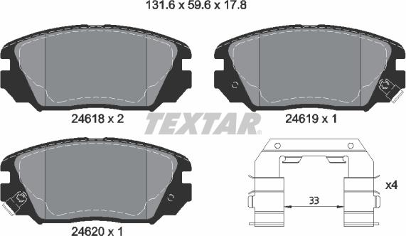 Textar 2461801 - Bremžu uzliku kompl., Disku bremzes ps1.lv